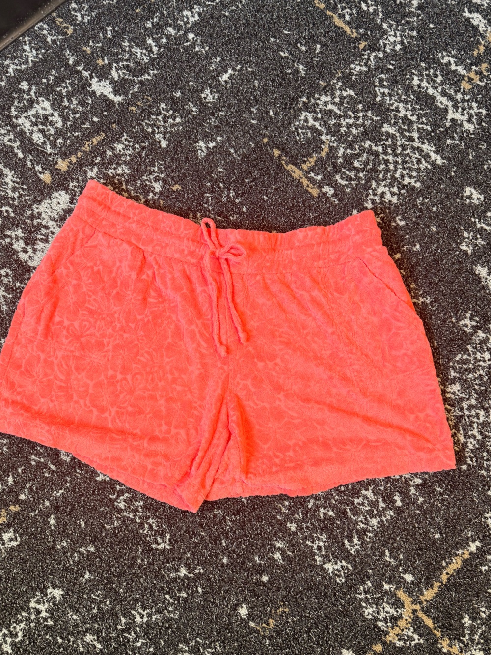 Vintage Belle Beach Coral Floral Terry Drawstring Lounge/Cover Up Shorts EUC